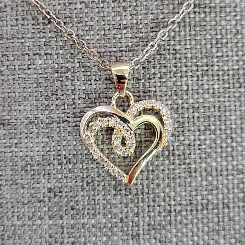 Elegant Double Heart-Shaped Silver Plated Necklace 18"
